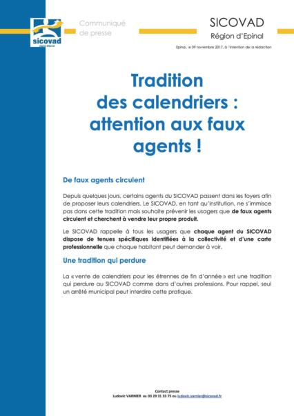 Tradition des calendriers : attention aux faux agents !