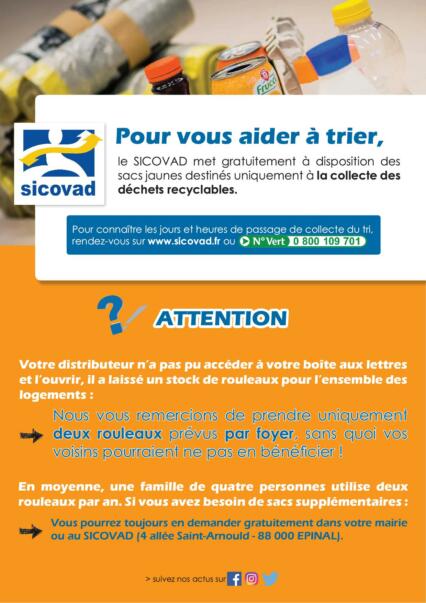 Retour des sacs jaunes dans les boîtes aux lettres
