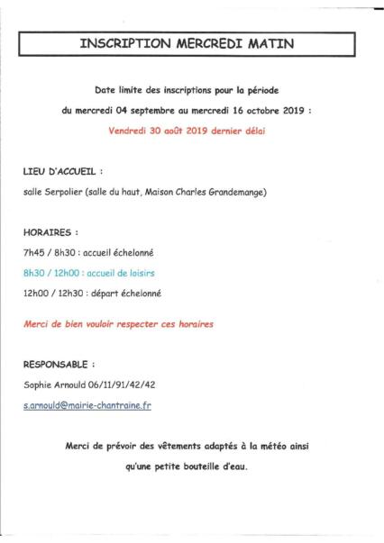 INSCRIPTION MERCREDI MATIN