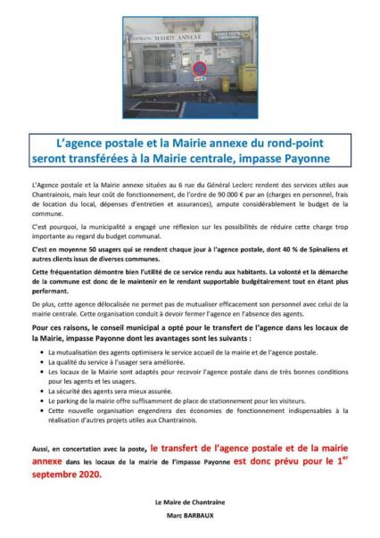 TRANSFERT DE L'AGENCE POSTALE DU ROND POINT