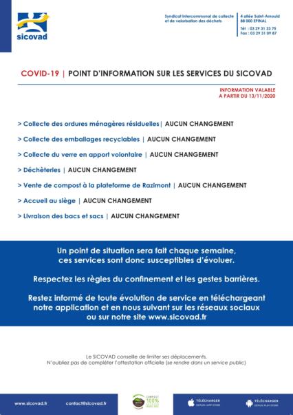Point d’information COVID-19 sur les services du SICOVAD .
