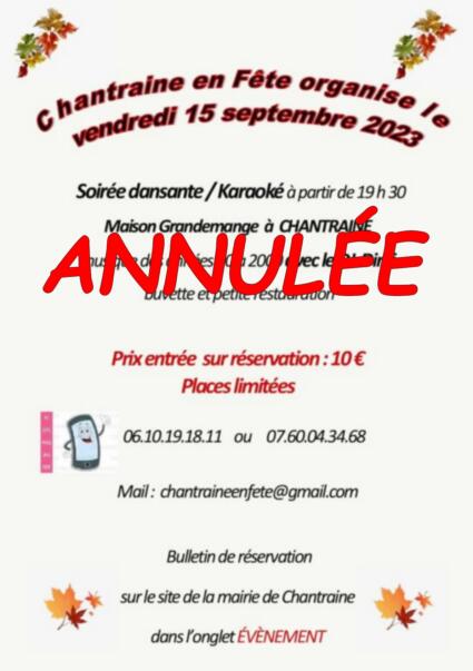 SOIRÉE DANSANTE ANNULÉE